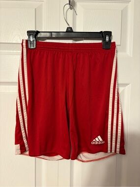 adidas Red Shorts with White Three-Stripe Detail